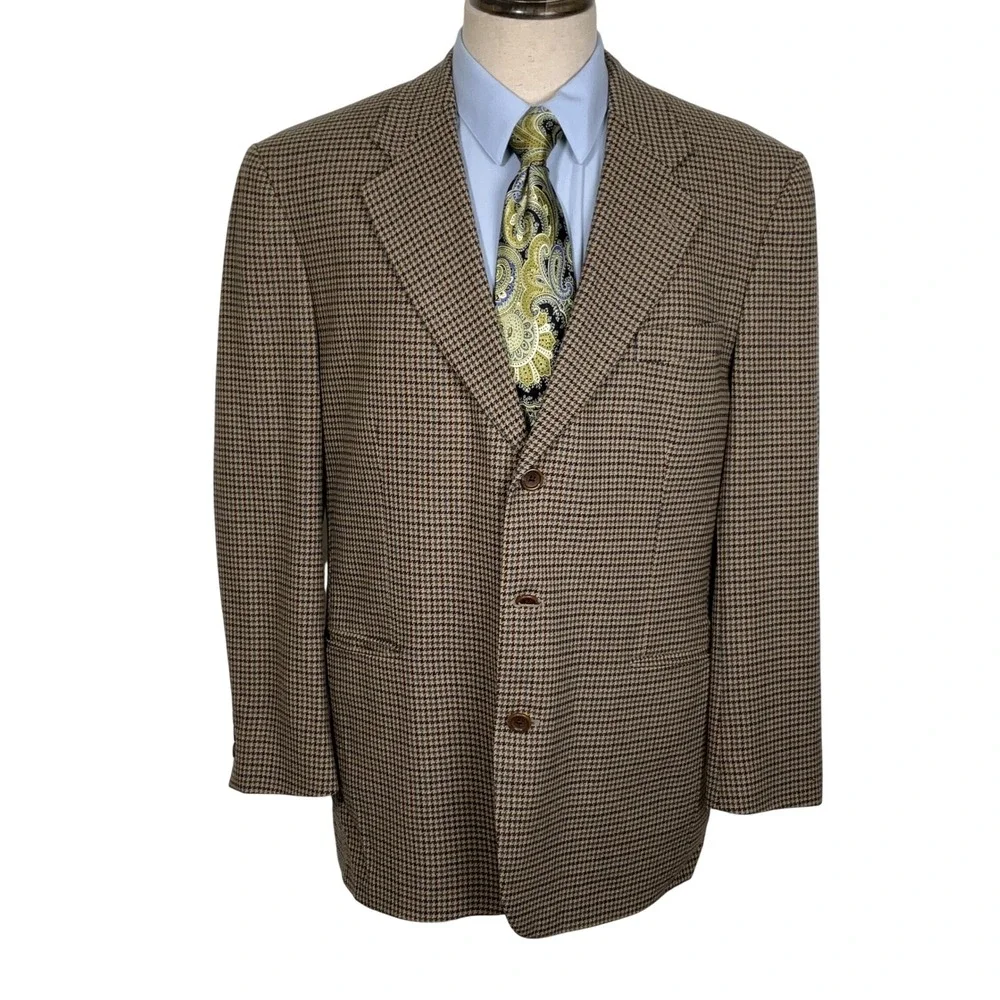 Stafford‎ Options Blazer Men 42R Brown Multi Houndstooth Three Button Wool USA